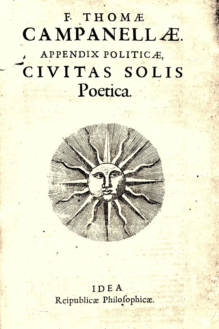 Title page of Civitas Solis, The City of the Sun, the utopia Campanella wrote in prison in 1602